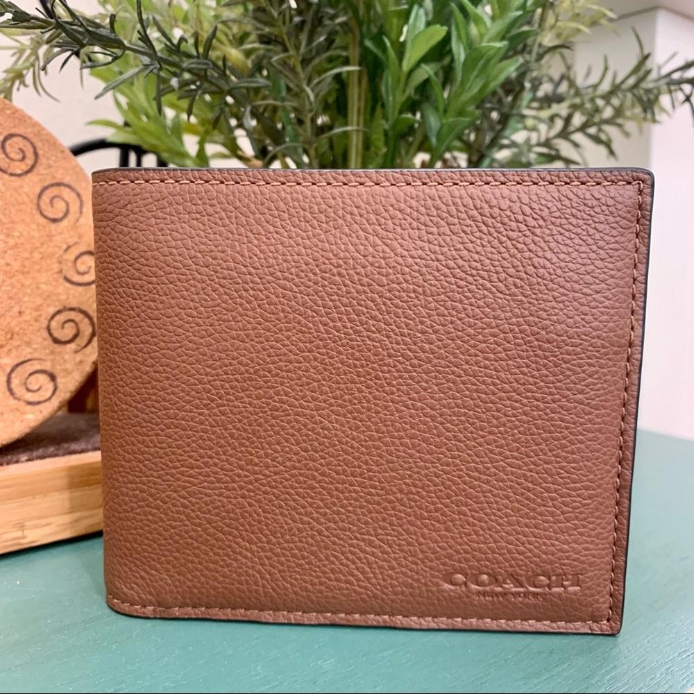 COACH Compact ID Wallet in Sport Calf Leather (Dark Saddle)